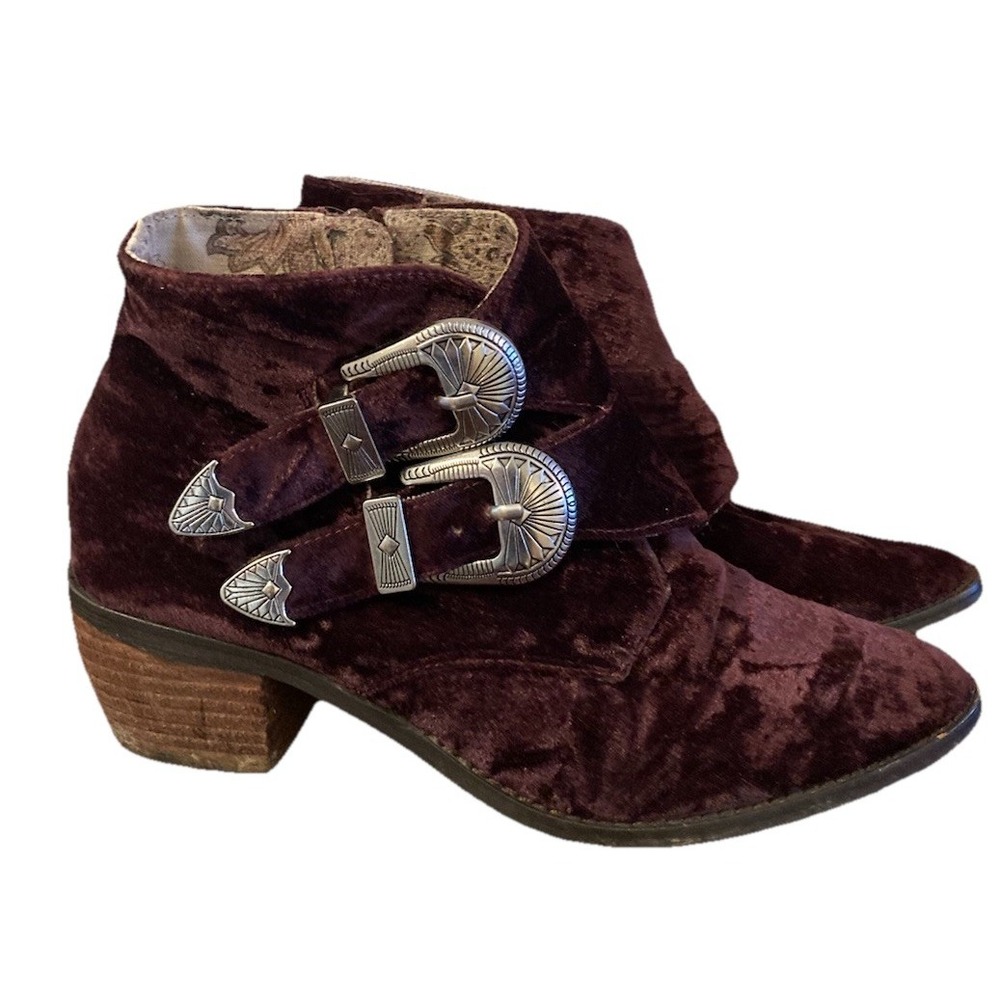 BAND OF GYPSIES Booties Sz 6.5 Jericho Purple Velvet Ankle Western Boho